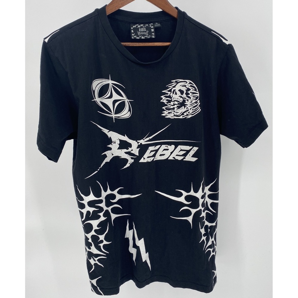 Rebel Vengeance Graphic Tee XL Black Skull Tribal Y2K Punk Grunge Oversized - Picture 2 of 11